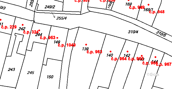 Mohelnice 963 na parcele st. 139 v KÚ Mohelnice, Katastrální mapa