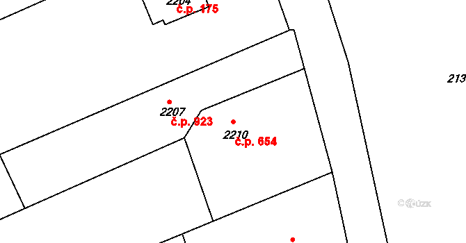 Štramberk 654 na parcele st. 2210 v KÚ Štramberk, Katastrální mapa
