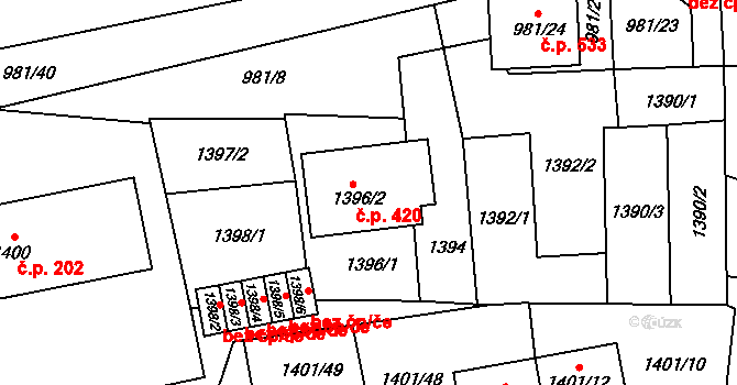 Vimperk II 420, Vimperk na parcele st. 1396/2 v KÚ Vimperk, Katastrální mapa