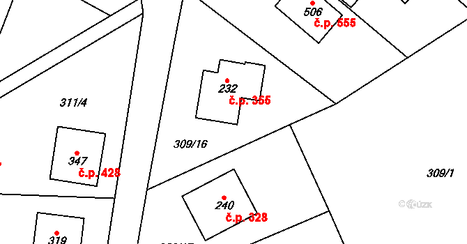 Lubina 355, Kopřivnice na parcele st. 232 v KÚ Drnholec nad Lubinou, Katastrální mapa