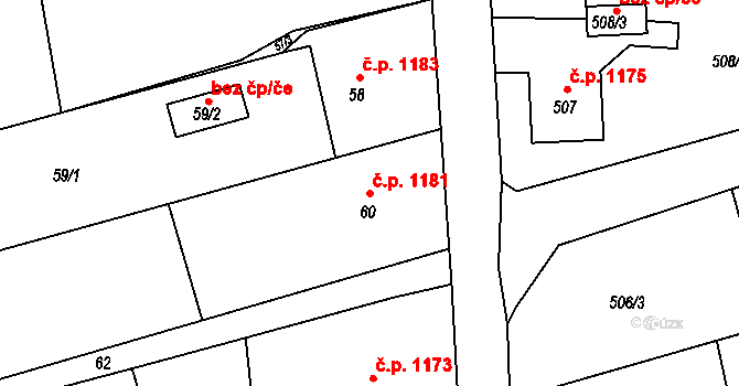 Příbor 1181 na parcele st. 60 v KÚ Klokočov u Příbora, Katastrální mapa