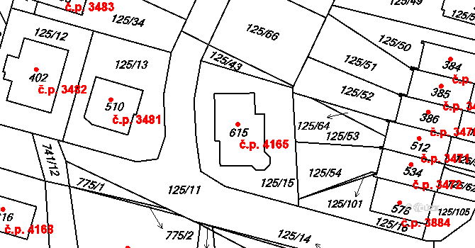 Havlíčkův Brod 4165 na parcele st. 615 v KÚ Perknov, Katastrální mapa