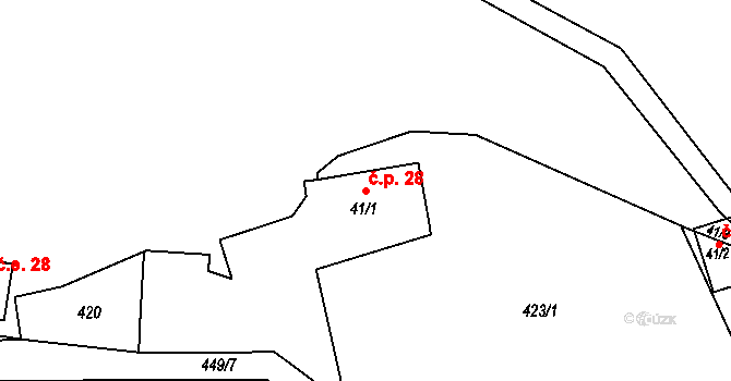 Kaceřov 28 na parcele st. 41/1 v KÚ Kaceřov, Katastrální mapa
