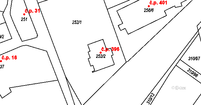 Miškovice 396, Praha na parcele st. 252/2 v KÚ Miškovice, Katastrální mapa