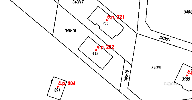 Ludkovice 222 na parcele st. 412 v KÚ Ludkovice, Katastrální mapa