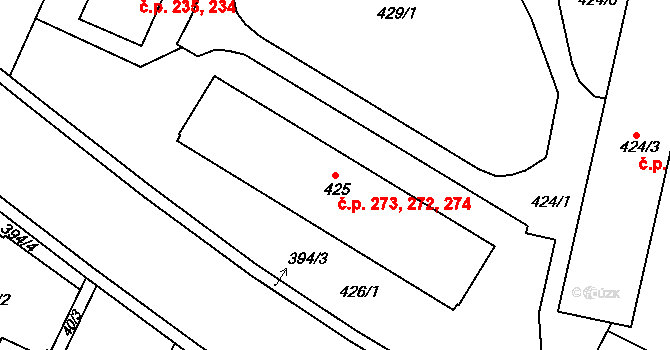 Kostelec nad Orlicí 272,273,274 na parcele st. 425 v KÚ Kostelec nad Orlicí, Katastrální mapa