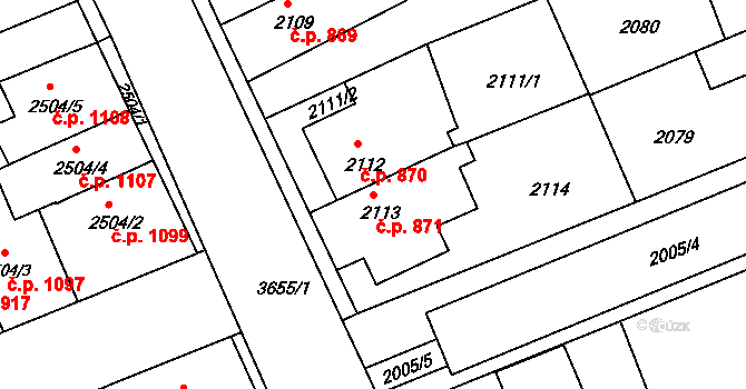 Holešov 871 na parcele st. 2113 v KÚ Holešov, Katastrální mapa
