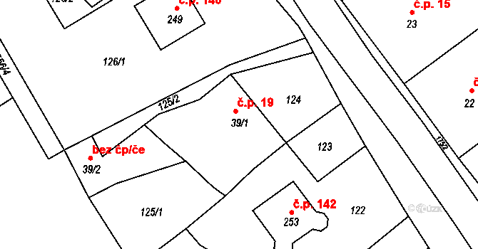 Hluchov 19 na parcele st. 39/1 v KÚ Hluchov, Katastrální mapa