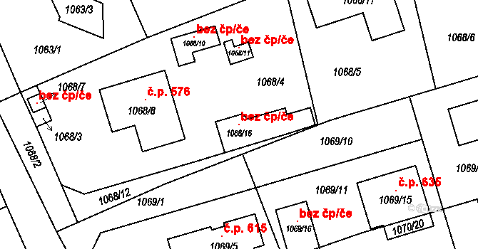 Plzeň 104846399 na parcele st. 1068/16 v KÚ Bručná, Katastrální mapa