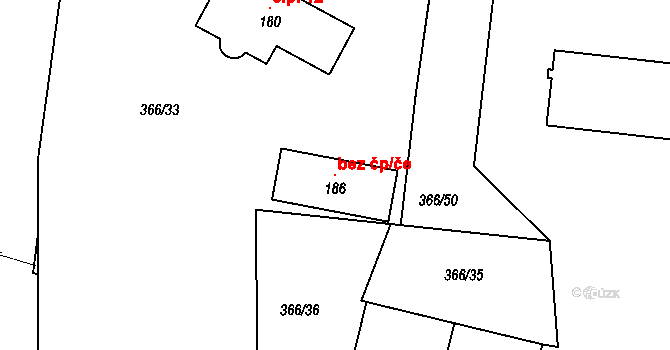 Černuc 104985399 na parcele st. 186 v KÚ Bratkovice u Velvar, Katastrální mapa
