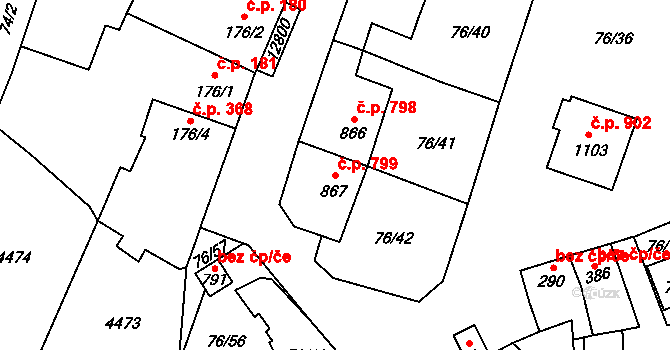 Hrušovany nad Jevišovkou 799 na parcele st. 867 v KÚ Hrušovany nad Jevišovkou, Katastrální mapa