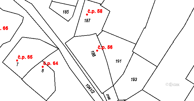 Radslavice 56 na parcele st. 186 v KÚ Radslavice u Přerova, Katastrální mapa