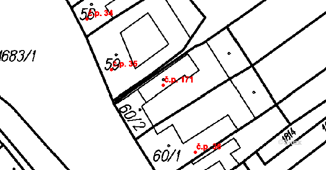 Všechovice 171 na parcele st. 60/2 v KÚ Všechovice, Katastrální mapa
