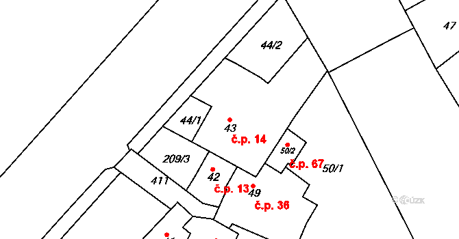 Přerov IX-Lýsky 14, Přerov na parcele st. 43 v KÚ Lýsky, Katastrální mapa