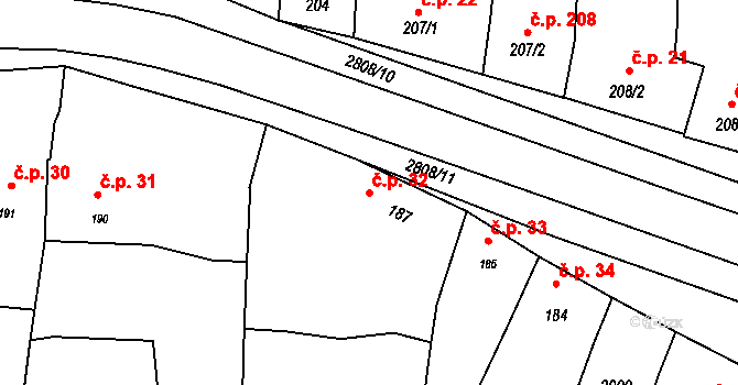 Hranice IV-Drahotuše 32, Hranice na parcele st. 187 v KÚ Drahotuše, Katastrální mapa