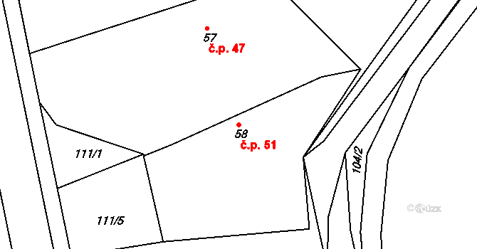 Chvalovice 51, Kovanice na parcele st. 58 v KÚ Chvalovice u Nymburka, Katastrální mapa