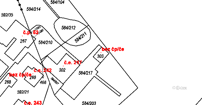 Komařice 118582399 na parcele st. 303 v KÚ Komařice, Katastrální mapa