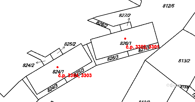 Jablonecké Paseky 3301,3302, Jablonec nad Nisou na parcele st. 826/1 v KÚ Jablonecké Paseky, Katastrální mapa