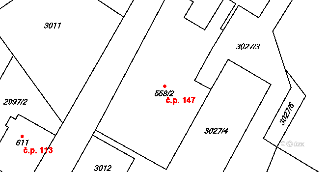 Koberovy 147 na parcele st. 558/2 v KÚ Koberovy, Katastrální mapa
