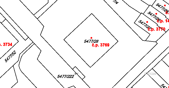 Jihlava 3769 na parcele st. 5477/28 v KÚ Jihlava, Katastrální mapa