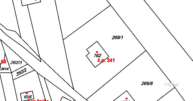 Horní Jirčany 241, Jesenice na parcele st. 162 v KÚ Horní Jirčany, Katastrální mapa
