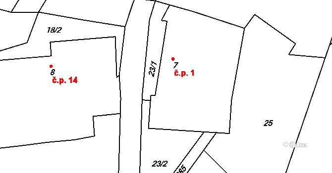 Jedousov 1 na parcele st. 7 v KÚ Jedousov, Katastrální mapa