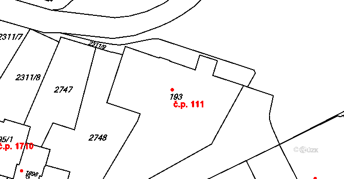 Tišnov 111 na parcele st. 193 v KÚ Tišnov, Katastrální mapa