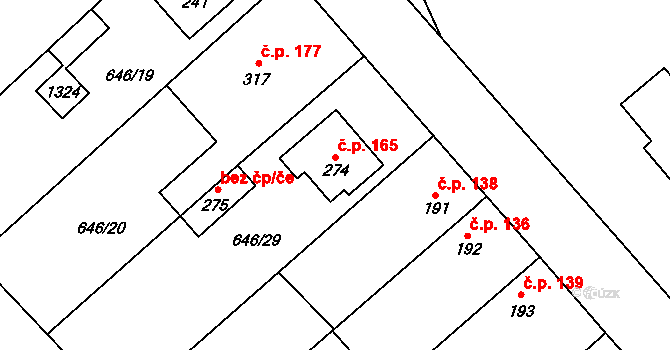 Rychtářov 165, Vyškov na parcele st. 274 v KÚ Rychtářov, Katastrální mapa