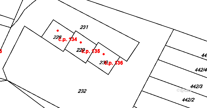 Železná 136, Vrbno pod Pradědem na parcele st. 230 v KÚ Železná pod Pradědem, Katastrální mapa