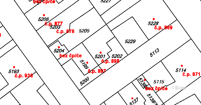 Kročehlavy 898, Kladno na parcele st. 5201 v KÚ Kročehlavy, Katastrální mapa