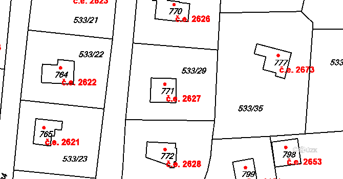 Těptín 2627, Kamenice na parcele st. 771 v KÚ Těptín, Katastrální mapa