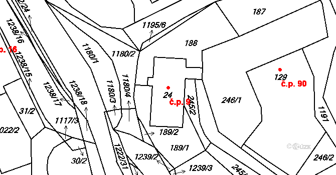 Heřmanice 9 na parcele st. 24 v KÚ Heřmanice u Frýdlantu, Katastrální mapa