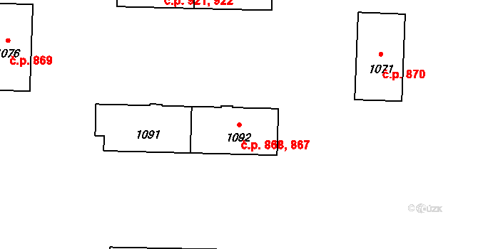 Stříbro 867,868 na parcele st. 1091 v KÚ Stříbro, Katastrální mapa