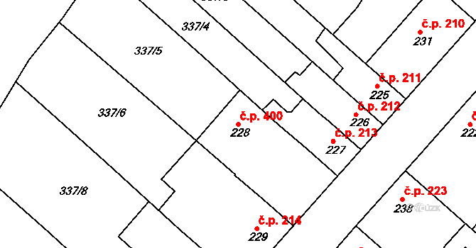 Smiřice 400 na parcele st. 228 v KÚ Smiřice, Katastrální mapa