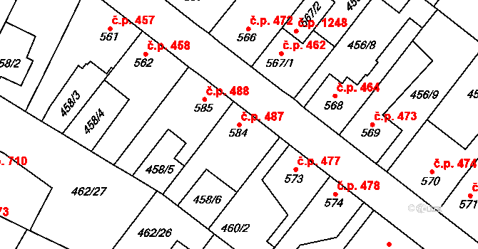 Třebechovice pod Orebem 487 na parcele st. 584 v KÚ Třebechovice pod Orebem, Katastrální mapa