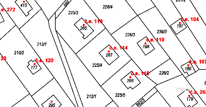 Chvalčov 114 na parcele st. 267 v KÚ Chvalčov, Katastrální mapa