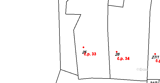 Broumy 33 na parcele st. 25 v KÚ Broumy, Katastrální mapa