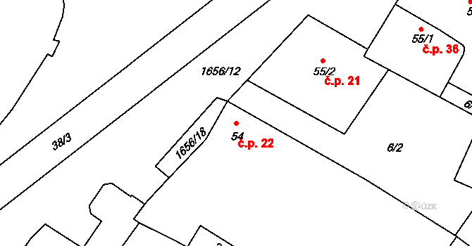 Češnovice 22, Pištín na parcele st. 54 v KÚ Češnovice, Katastrální mapa