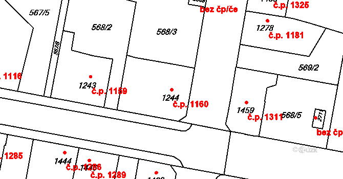 Hořice 1160 na parcele st. 1244 v KÚ Hořice v Podkrkonoší, Katastrální mapa