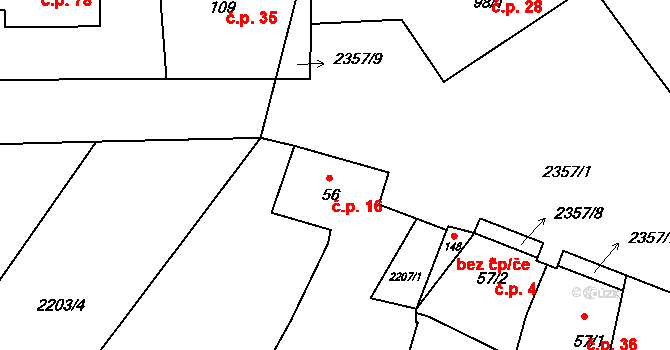 Žimutice 16 na parcele st. 56 v KÚ Žimutice, Katastrální mapa