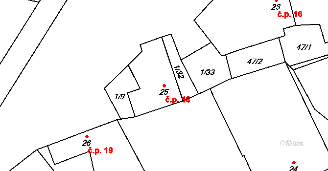 Roseč 18 na parcele st. 25 v KÚ Roseč, Katastrální mapa