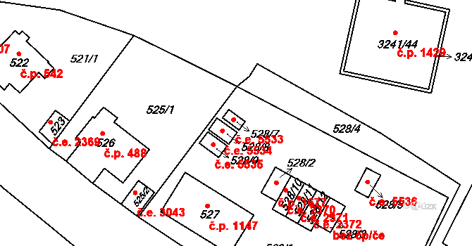 Střekov 5533, Ústí nad Labem na parcele st. 528/7 v KÚ Střekov, Katastrální mapa