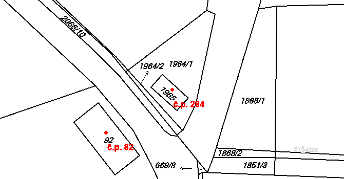 Žamberk 284 na parcele st. 1965 v KÚ Žamberk, Katastrální mapa