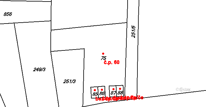 Pálovice 60 na parcele st. 75 v KÚ Pálovice, Katastrální mapa