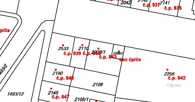 Horka-Domky 843, Třebíč na parcele st. 2208/1 v KÚ Třebíč, Katastrální mapa