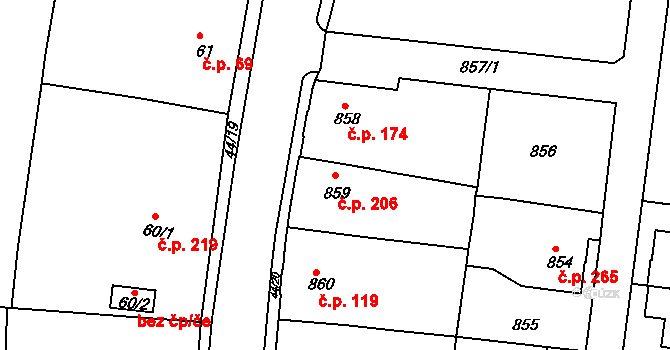 Děčín XXXII-Boletice nad Labem 206, Děčín na parcele st. 859 v KÚ Boletice nad Labem, Katastrální mapa