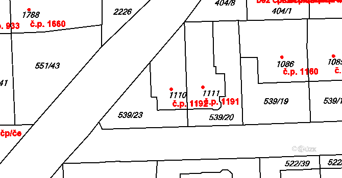 Předměstí 1192, Svitavy na parcele st. 1110 v KÚ Svitavy-předměstí, Katastrální mapa
