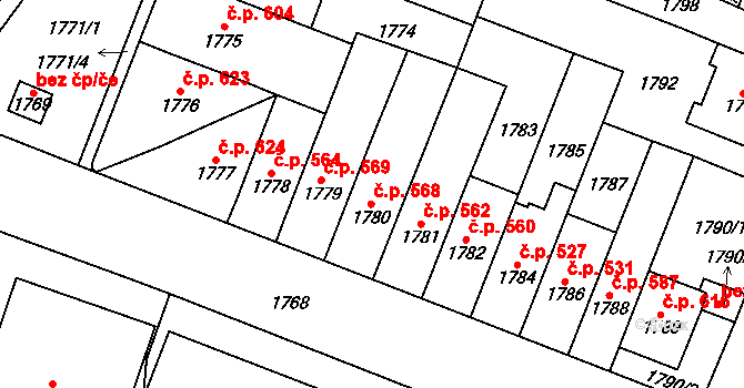 Maloměřice 568, Brno na parcele st. 1780 v KÚ Maloměřice, Katastrální mapa