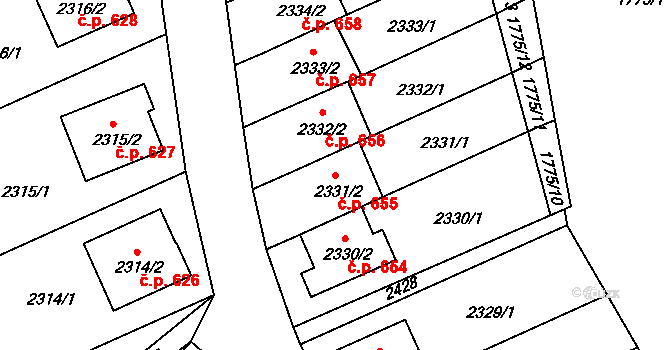 Volyně 655 na parcele st. 2331/2 v KÚ Volyně, Katastrální mapa