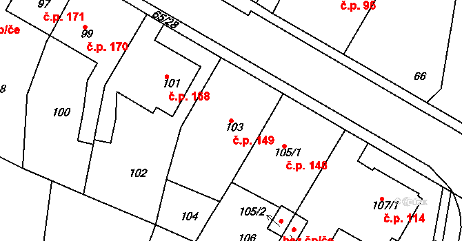 Řetenice 149, Teplice na parcele st. 103 v KÚ Teplice-Řetenice, Katastrální mapa
